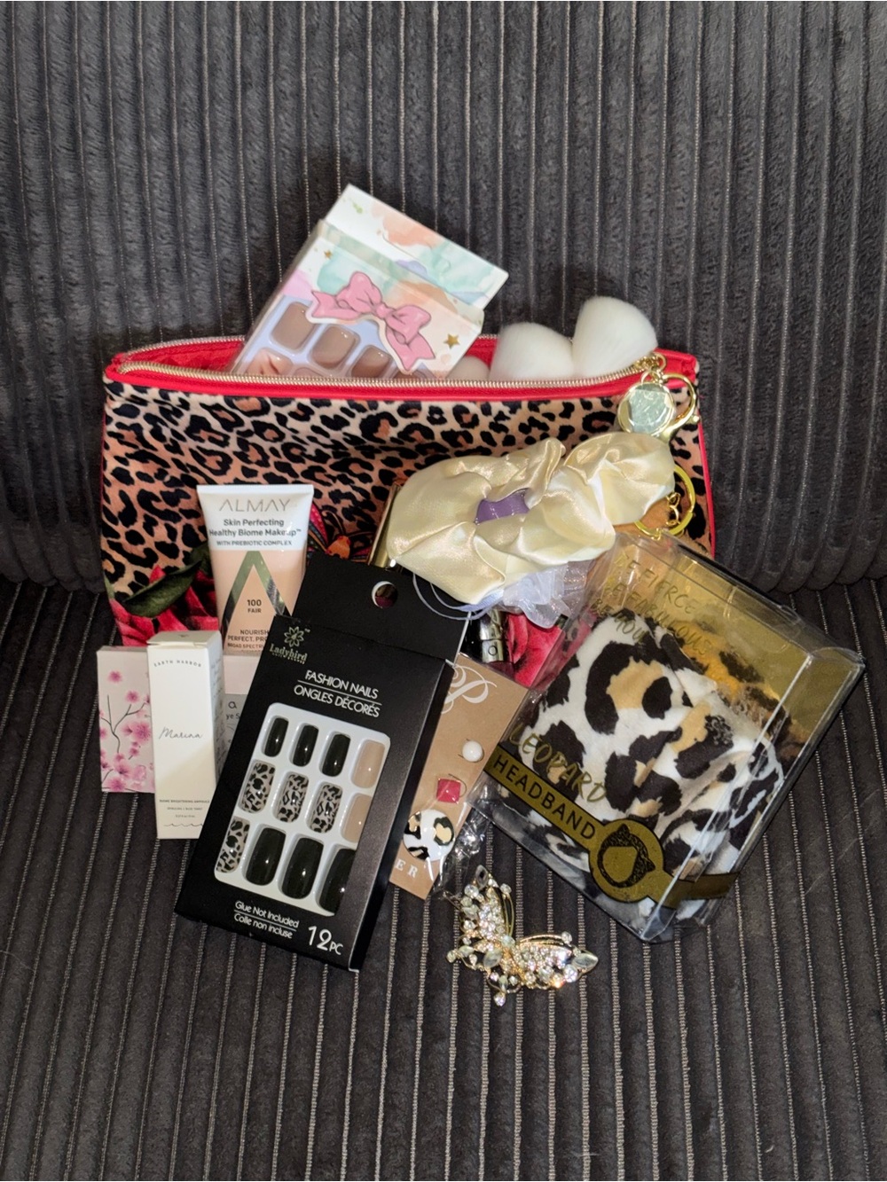 Estee Lauder Leopard Print Makeup Bag with Pink Trim